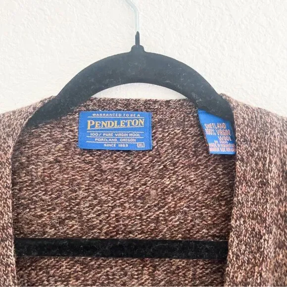 Vintage Pendleton Shetland Virgin Wool Button Down Cardigan in Brown XL - Picture 2 of 4